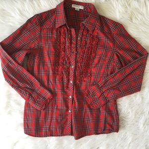 Vintage Pendleton Plaid Ruffle Button Up Shirt Top